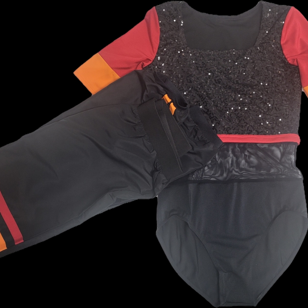 Black and Red Sequin Dance Outfit